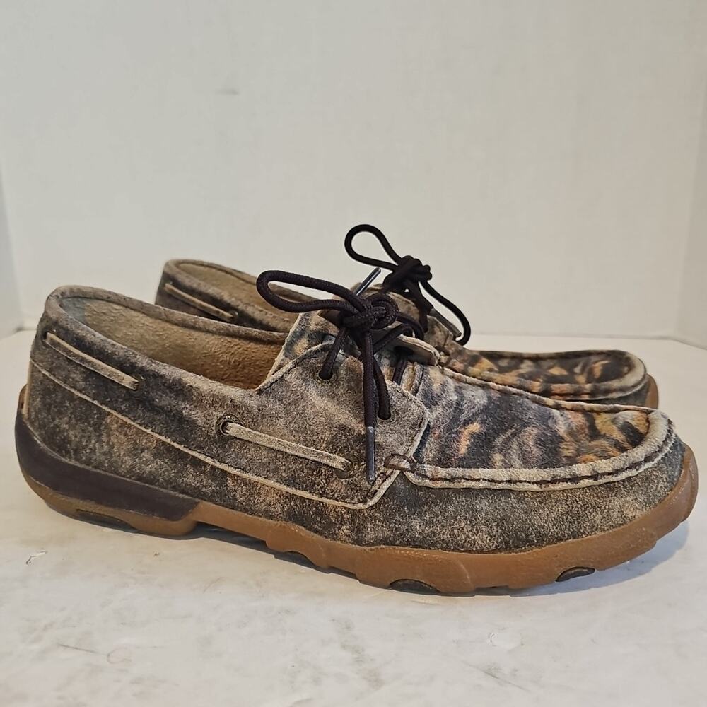 Womens 11M Twisted X Driving Moc Tiger Pattern Distressed Brown Leather WDM0023